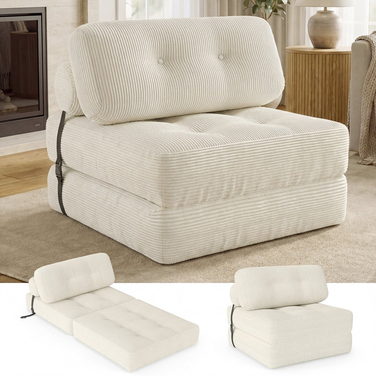 Folding Sofa Bed with Pillow and Back Support for Living Room