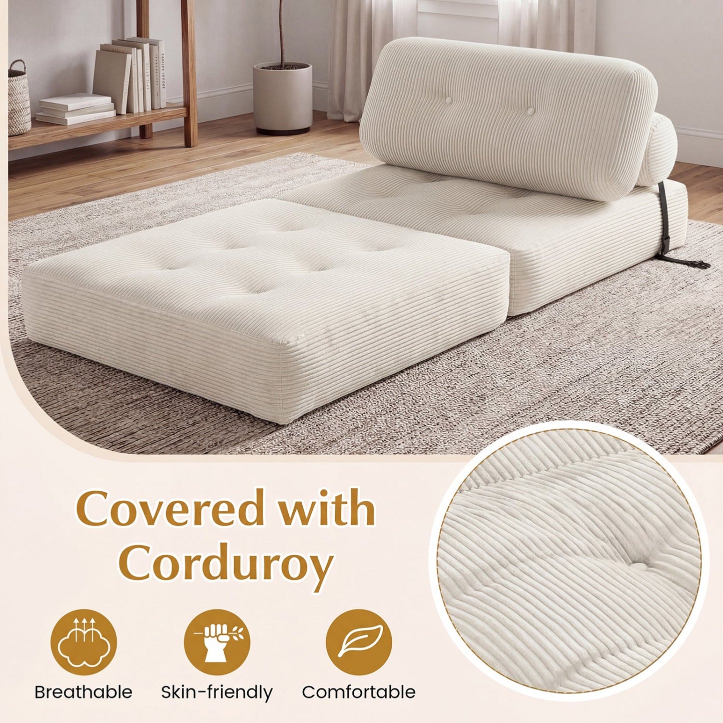 Folding Sofa Bed with Pillow and Back Support for Living Room