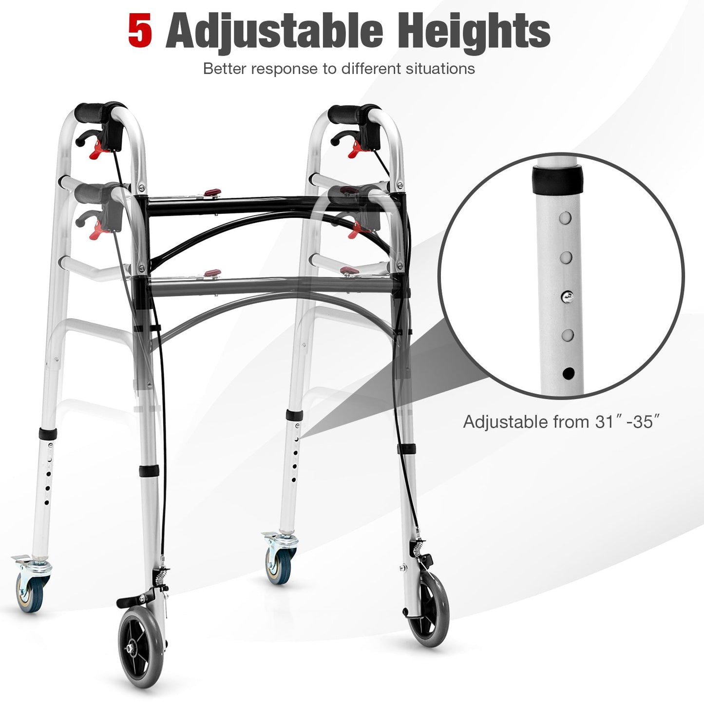 Adjustable Aluminum Walker with Wheels and Brakes