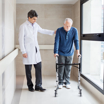 Adjustable Aluminum Walker with Wheels and Brakes