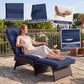Folding Wicker Chaise Lounge with Adjustable Backrest & Ottoman