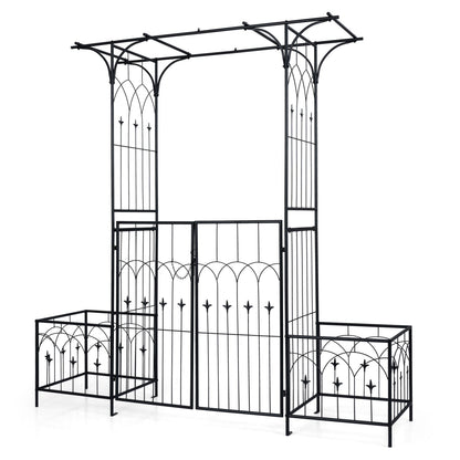 Garden Arbor with Gate and Planter Boxes Heavy Duty Metal Arch with Side Trellis