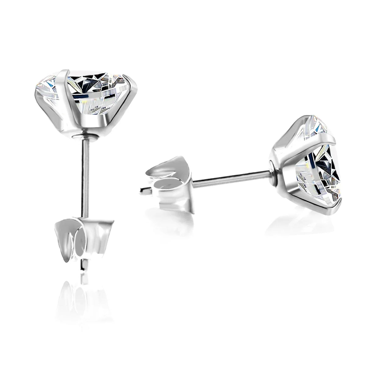 Surgical Steel Cubic Zirconia Stud Earrings | Unisex Screw-Back Earrings