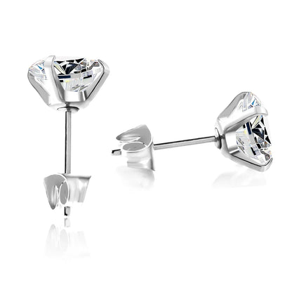 Surgical Steel Cubic Zirconia Stud Earrings | Unisex Screw-Back Earrings