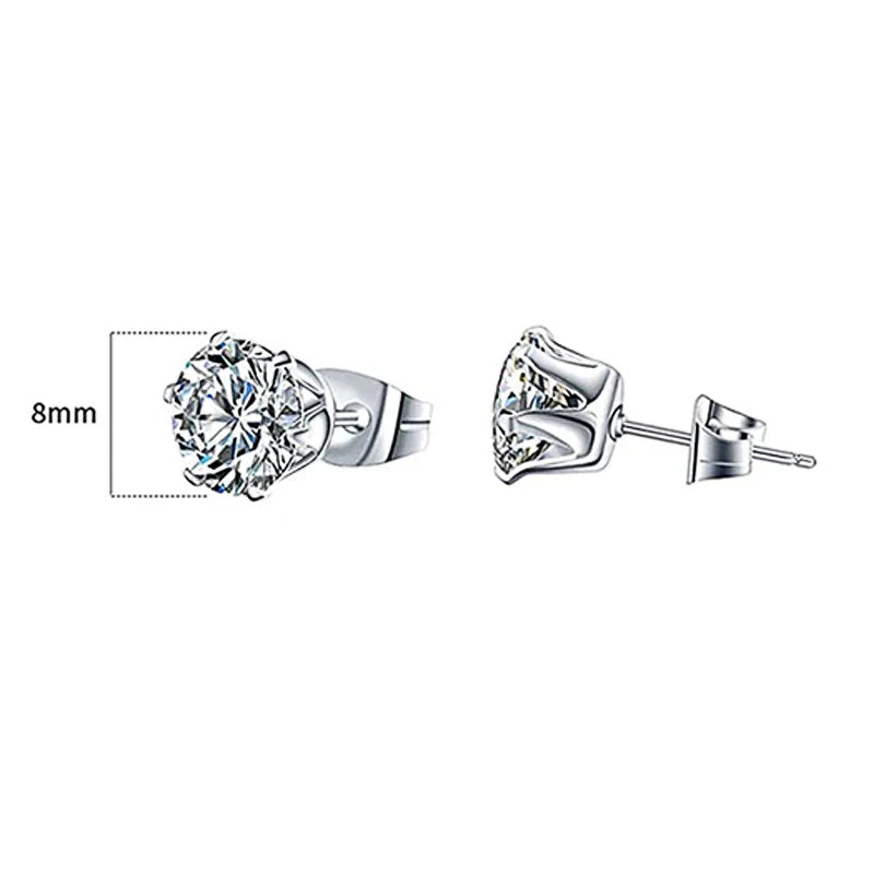 Huitan Minimalist Crystal Cubic Zirconia Stud Earrings | 6 Claws Unisex Fashion Jewelry