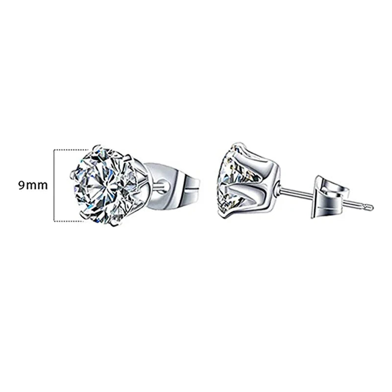Huitan Minimalist Crystal Cubic Zirconia Stud Earrings | 6 Claws Unisex Fashion Jewelry