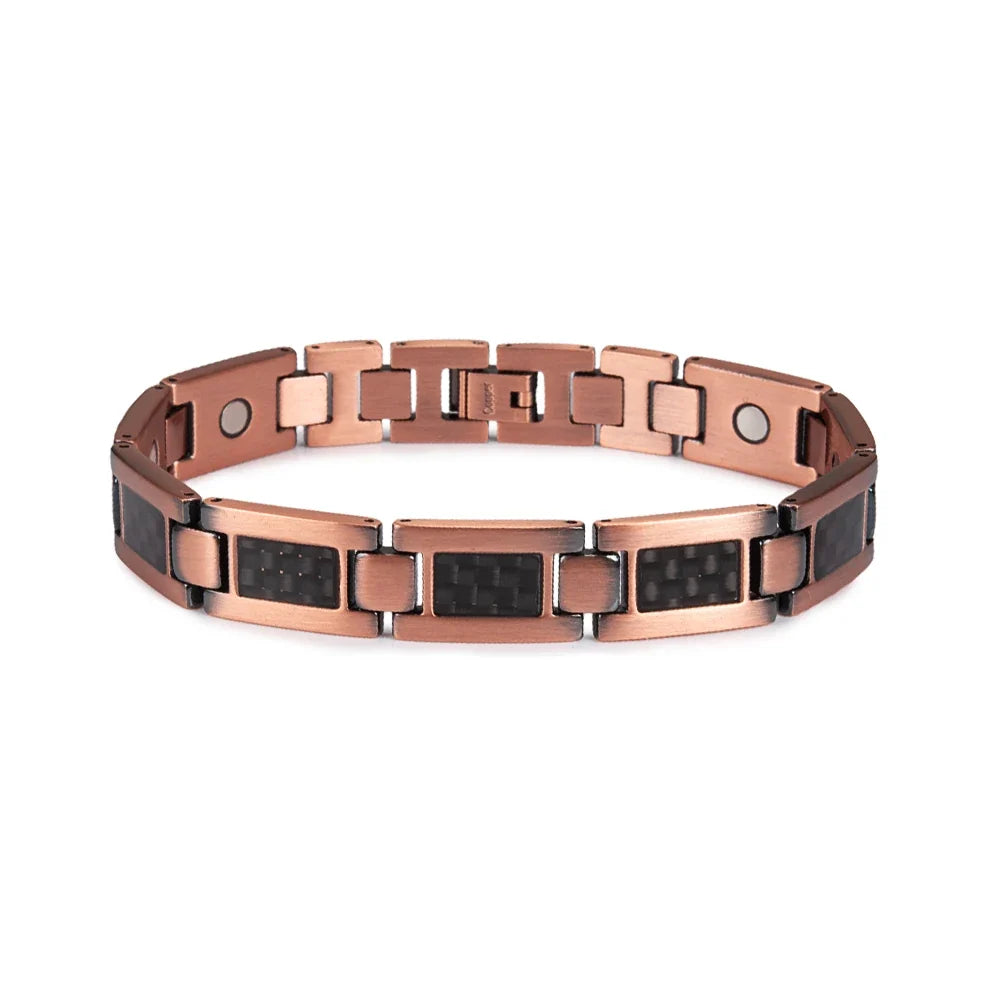 Vinterly Pure Copper Bracelet Men Magnetic 12mm Black Carbon Fiber Arthritis Men Hand Chain Link High Magnet Jewelry Benefits