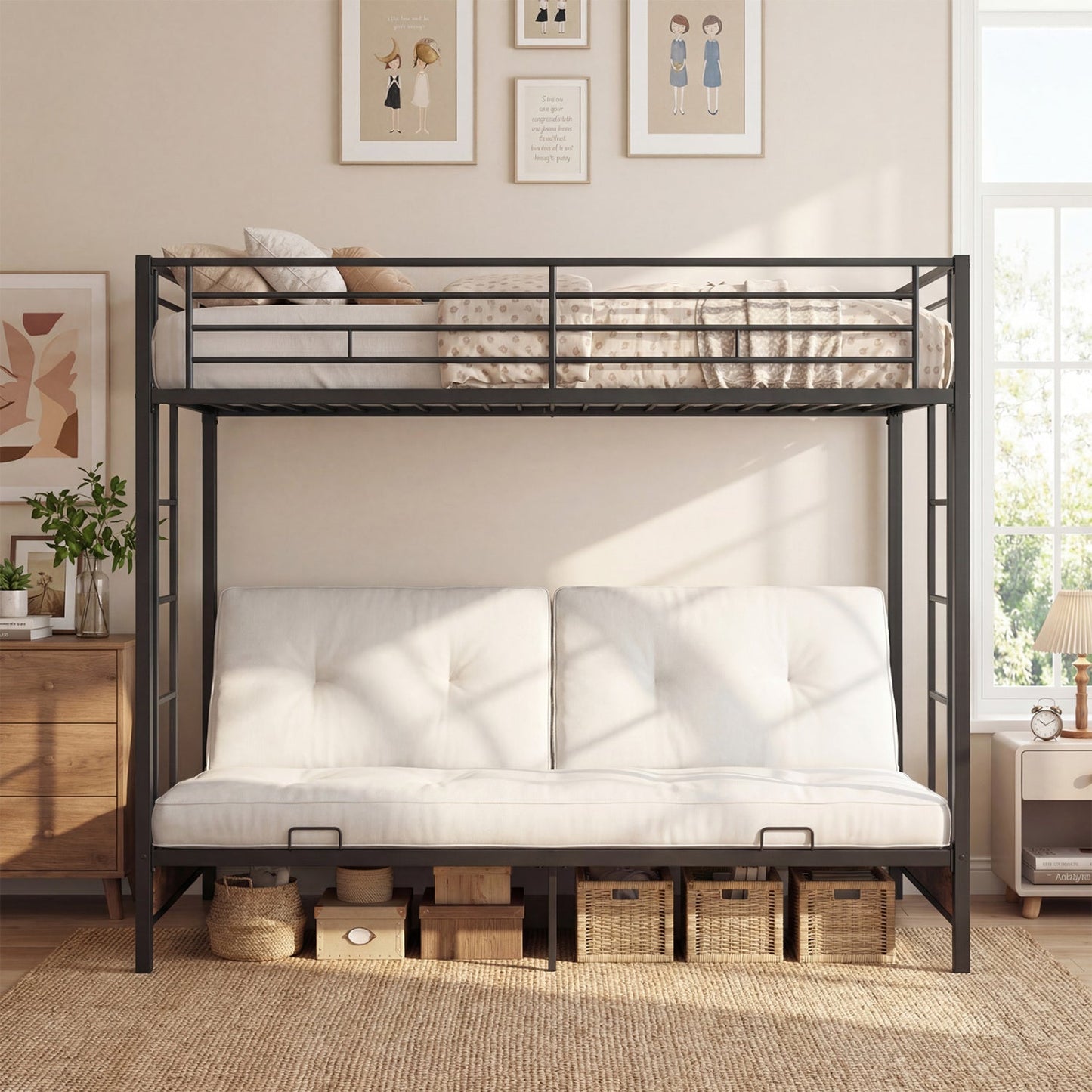 Heavy Duty Metal Bunk Bed Frame with Headboard and Footboard