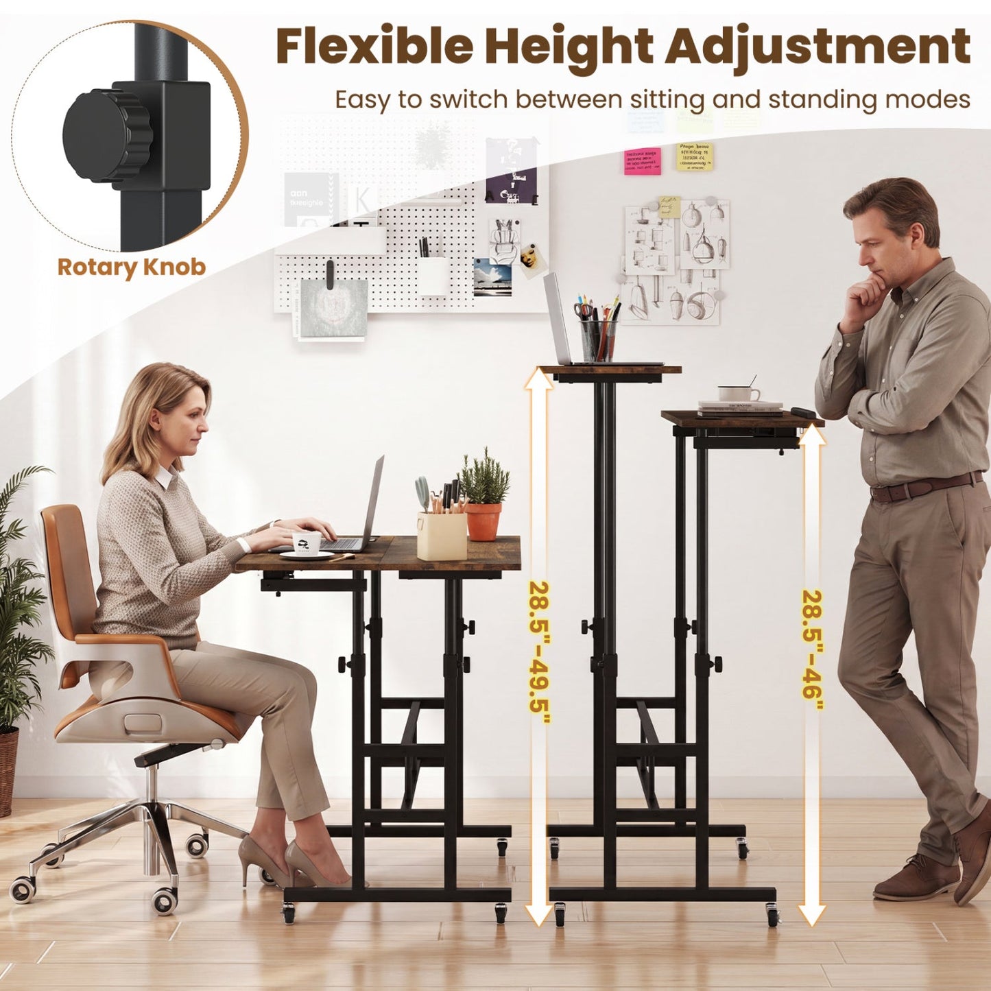 Mobile Standing Desk with Power Outlets & Adjustable Height