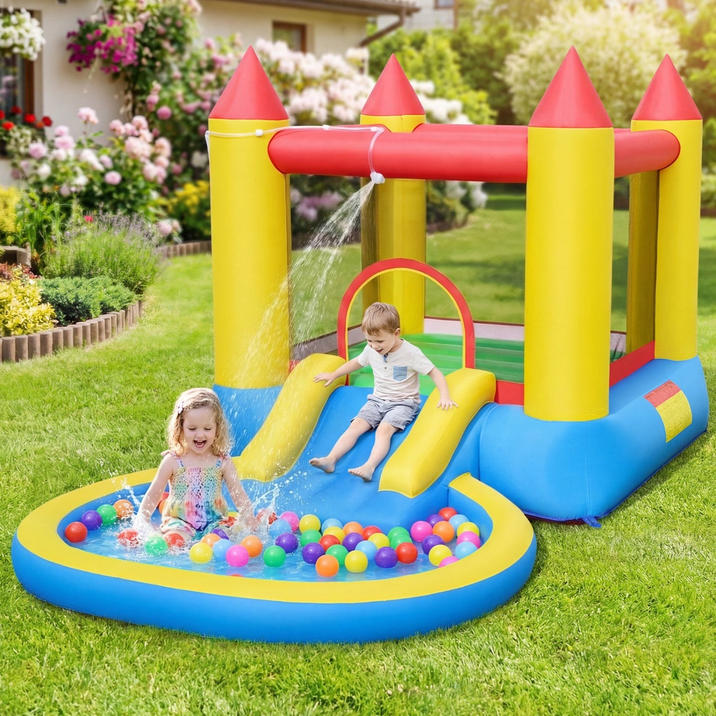 Inflatable Bounce House with Water Slide and 370W Blower