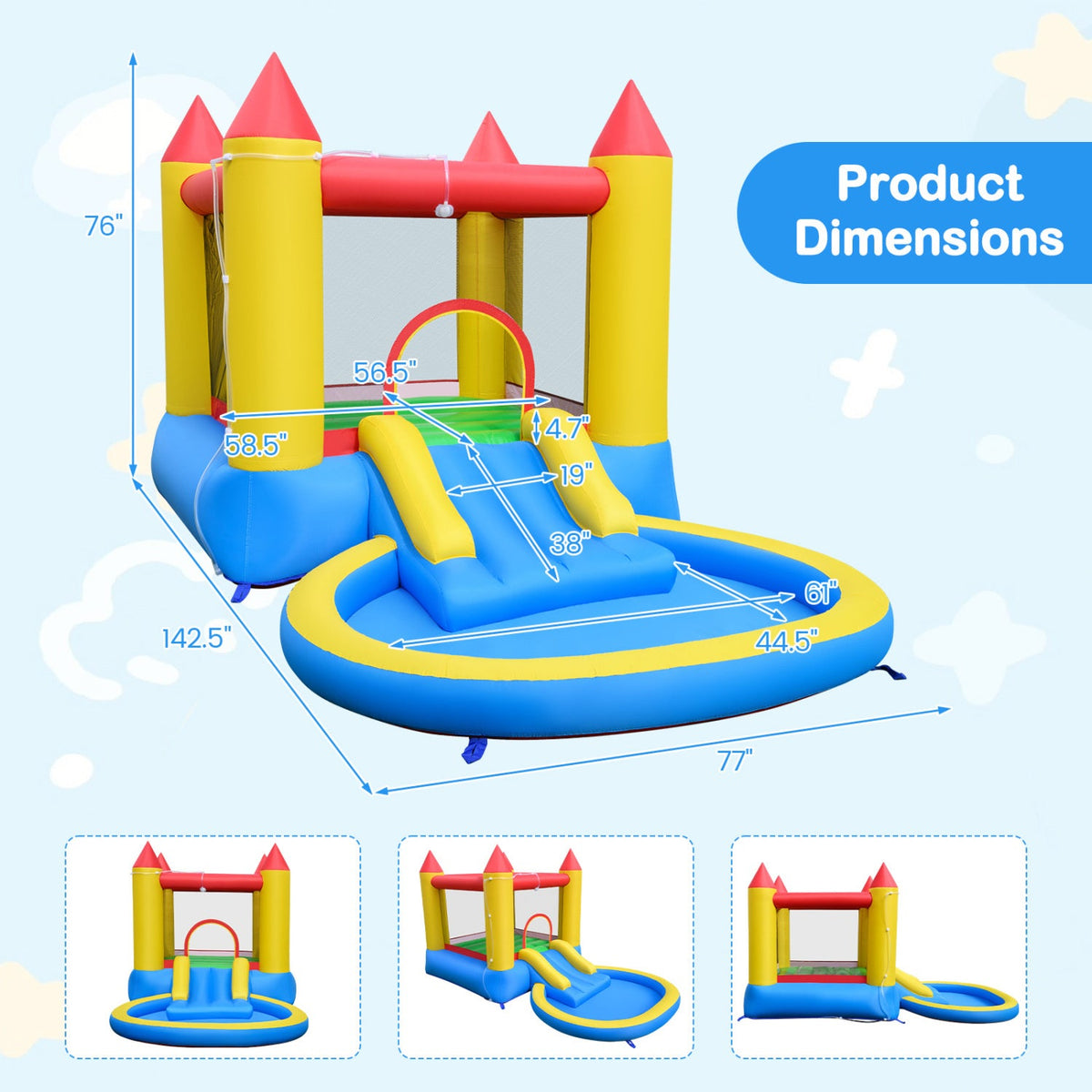 Inflatable Bounce House with Water Slide and 370W Blower