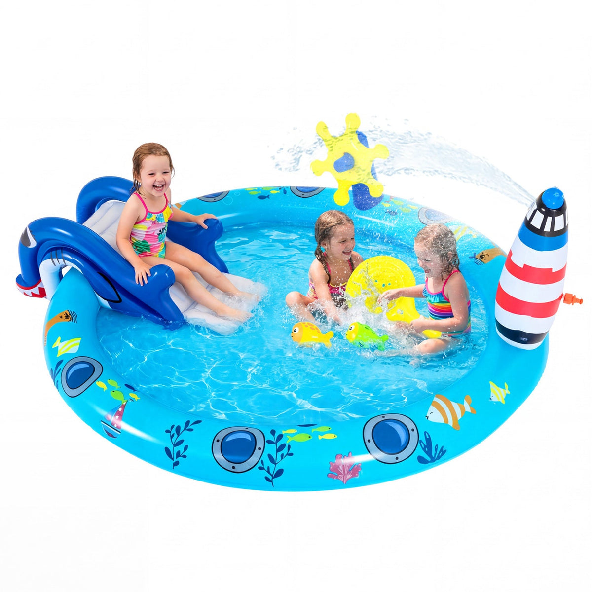 Inflatable Play Center Marine Life Spray Pool with Shark