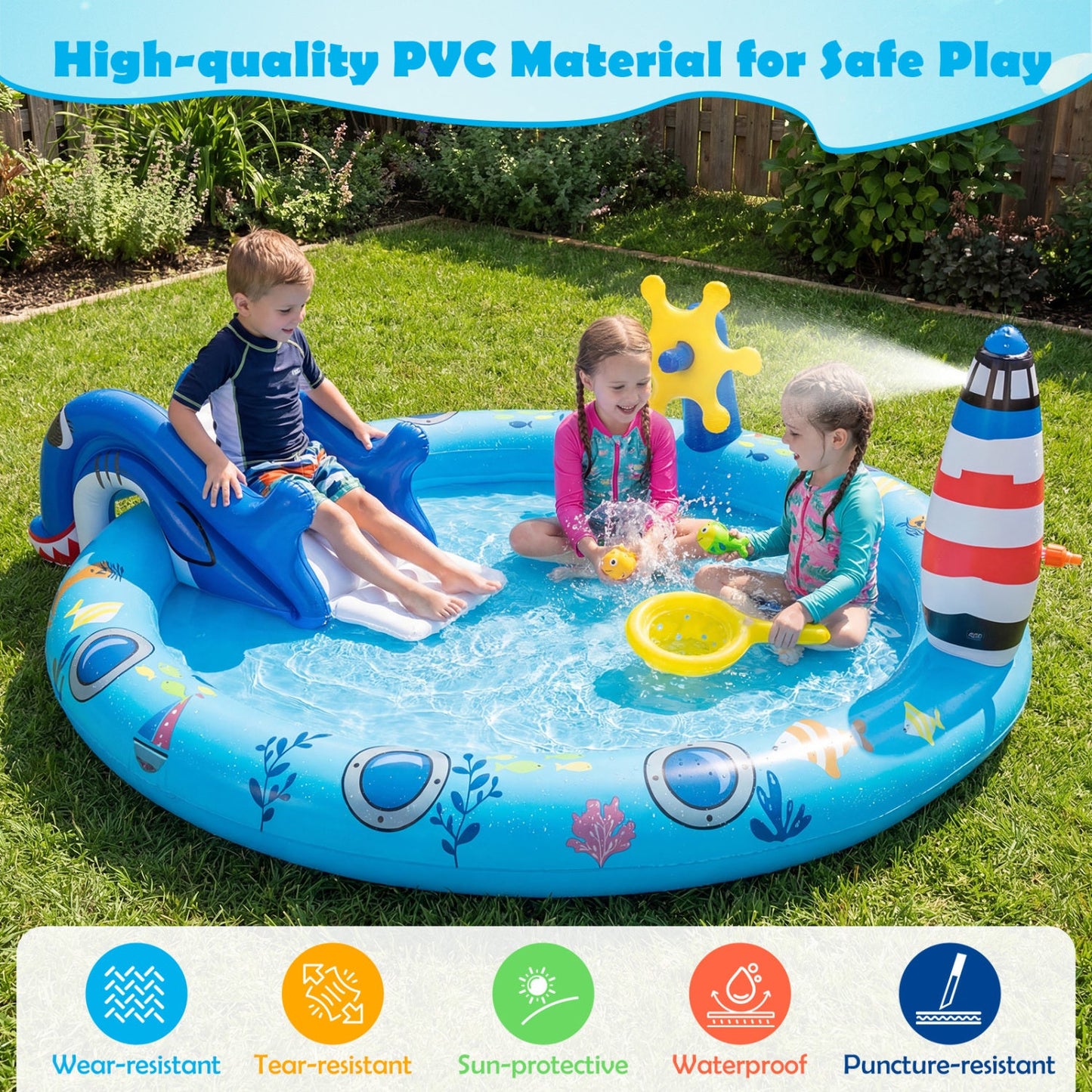 Inflatable Play Center Marine Life Spray Pool with Shark