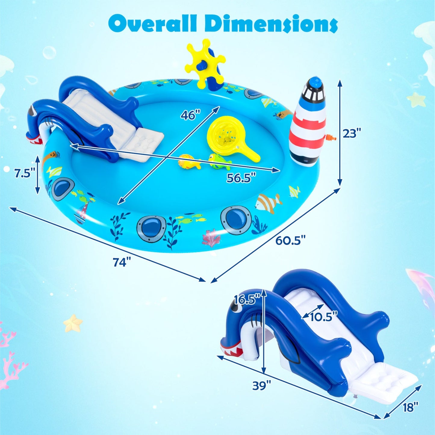 Inflatable Play Center Marine Life Spray Pool with Shark