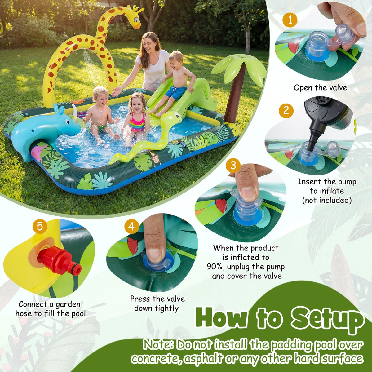 Inflatable Play Center Jungle Animal Spray Pool with Slide Giraffe