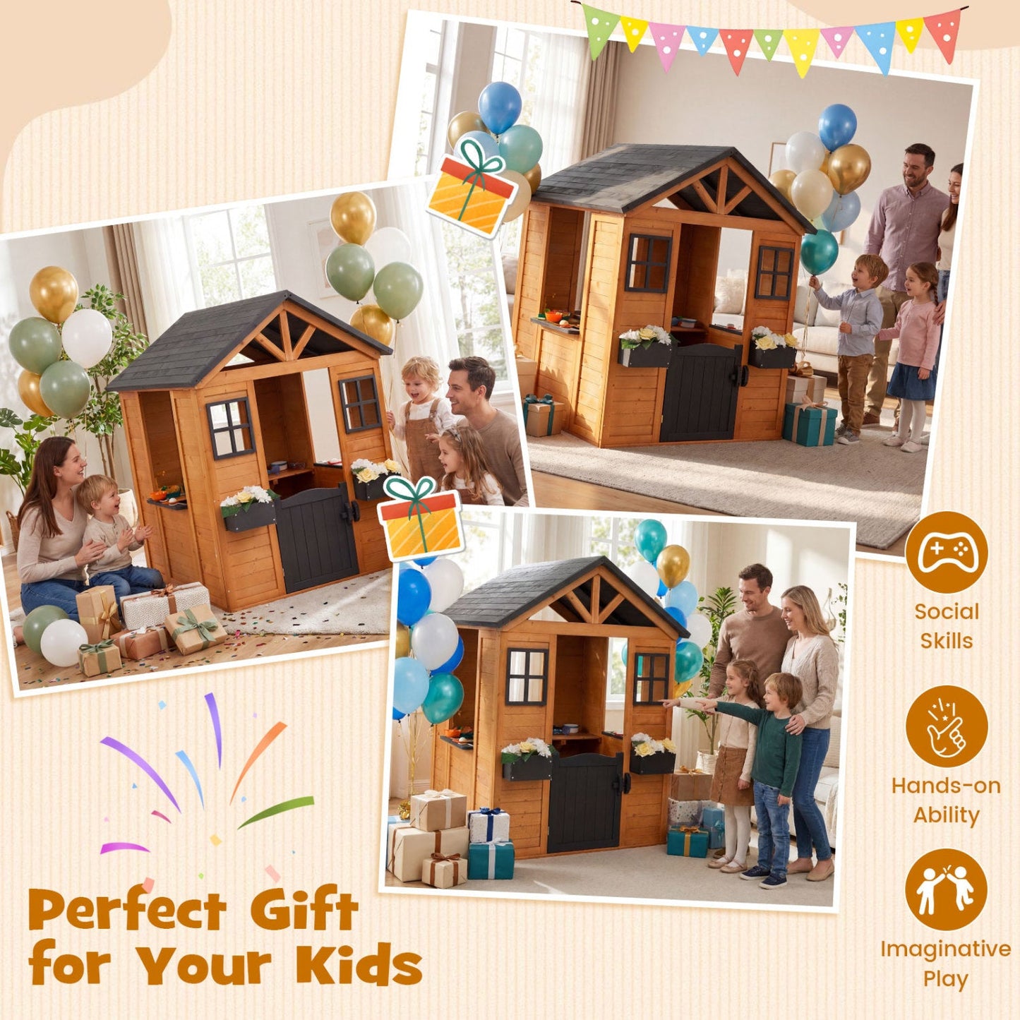 Kids Outdoor Playhouse with Sink Spruce Wooden Cottage with Half Door