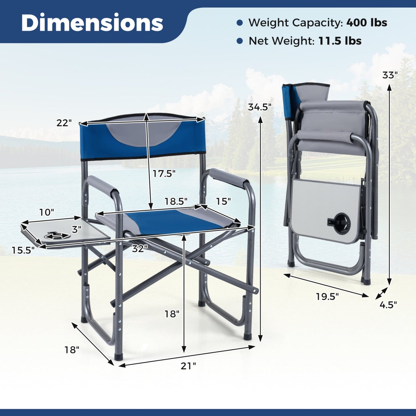 Lightweight Folding Camping Chair with Side Table