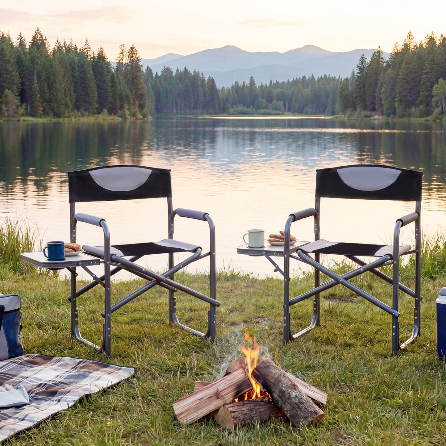 Lightweight Folding Camping Chair with Side Table