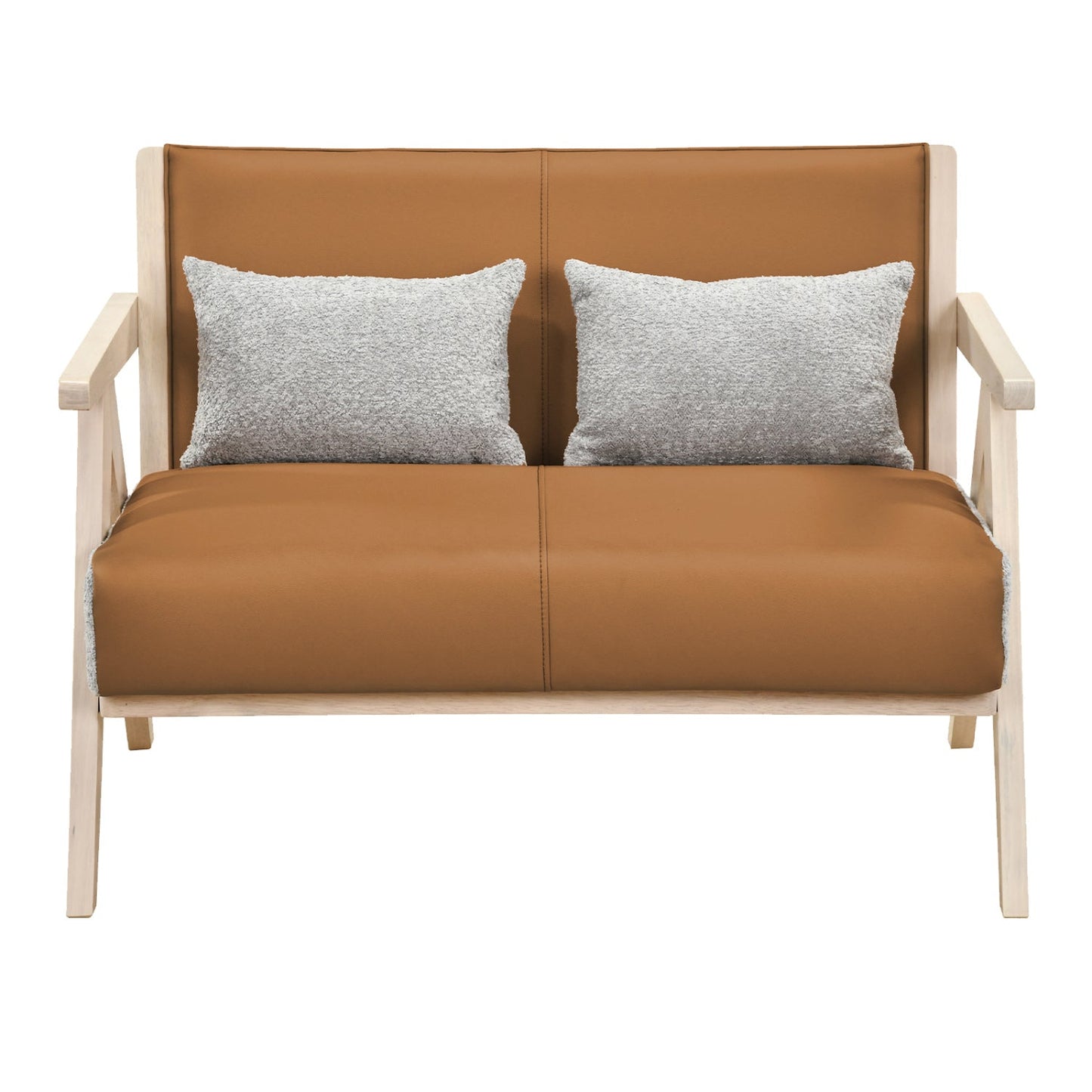 Loveseat Sofa for Small Spaces with Throw Pillows Rubber Wood Frame Padded Seat