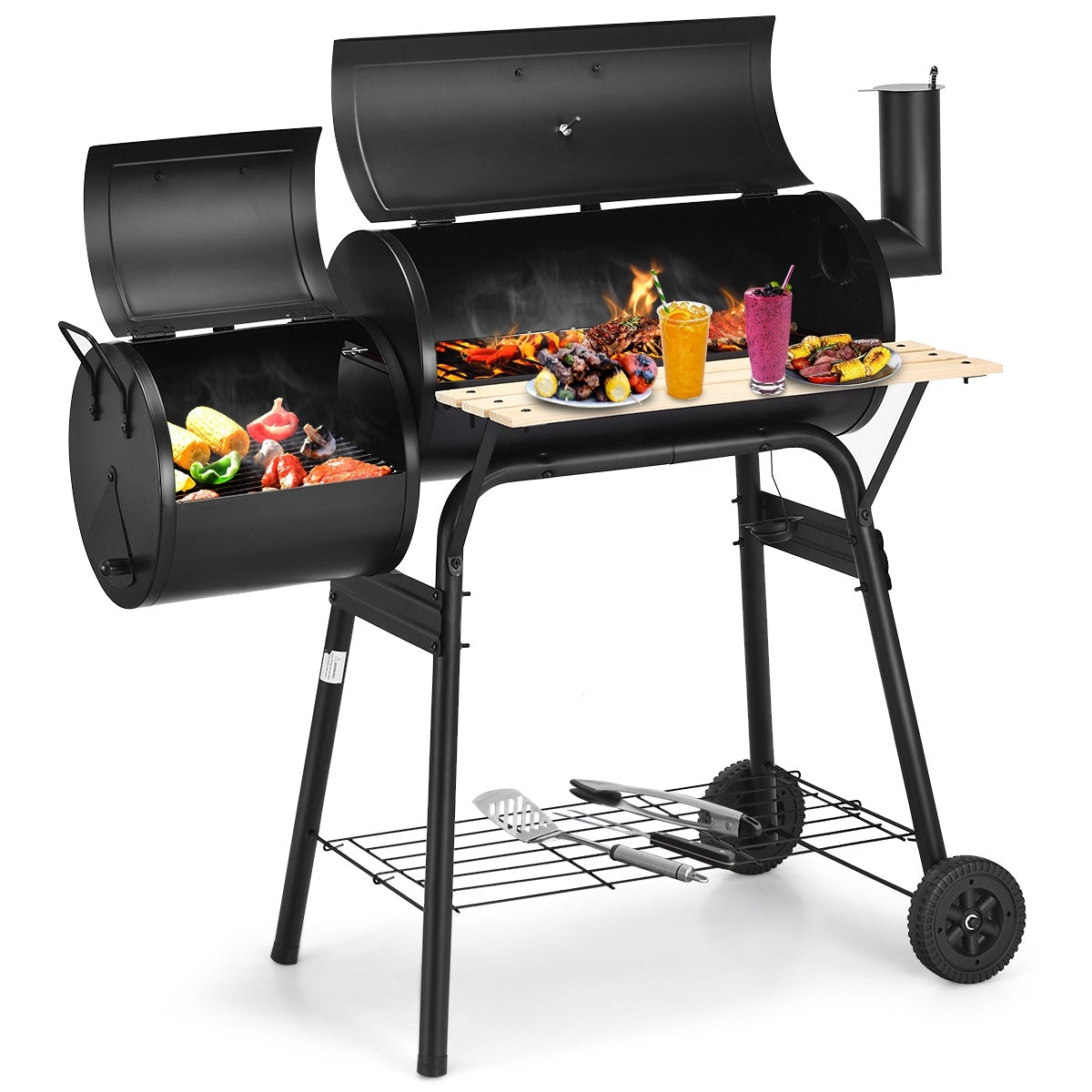 Low Smoke Outdoor BBQ Grill Steel Barbecue Cooker with Firebox