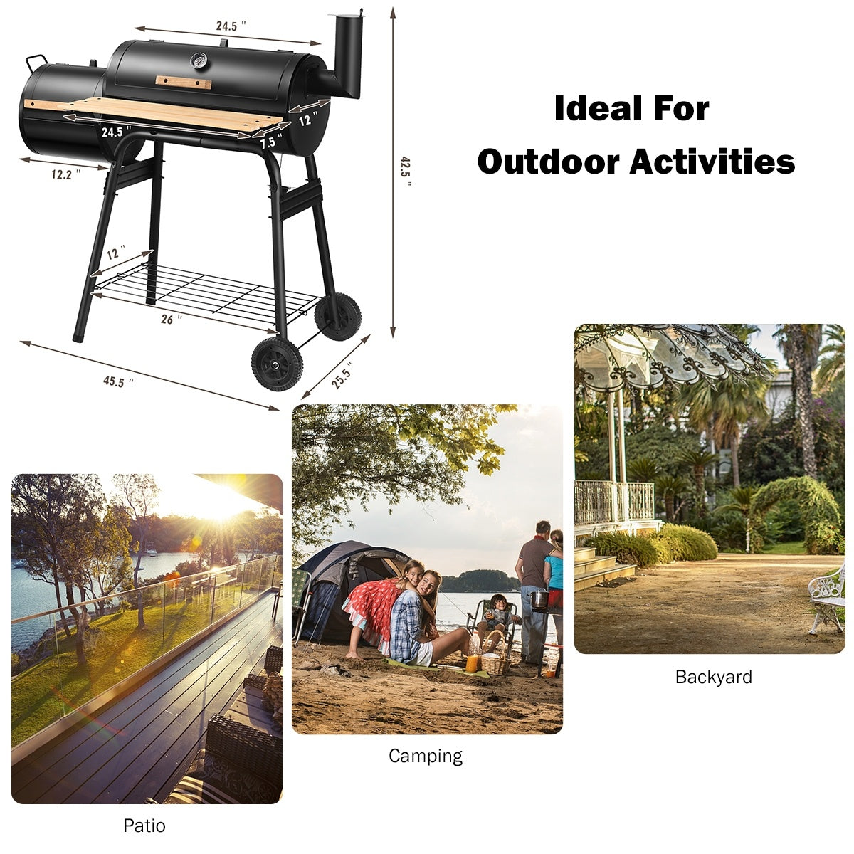 Low Smoke Outdoor BBQ Grill Steel Barbecue Cooker with Firebox