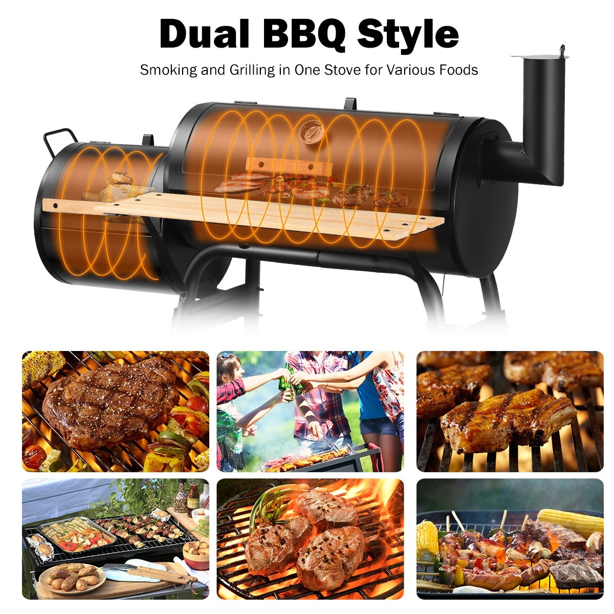Low Smoke Outdoor BBQ Grill Steel Barbecue Cooker with Firebox