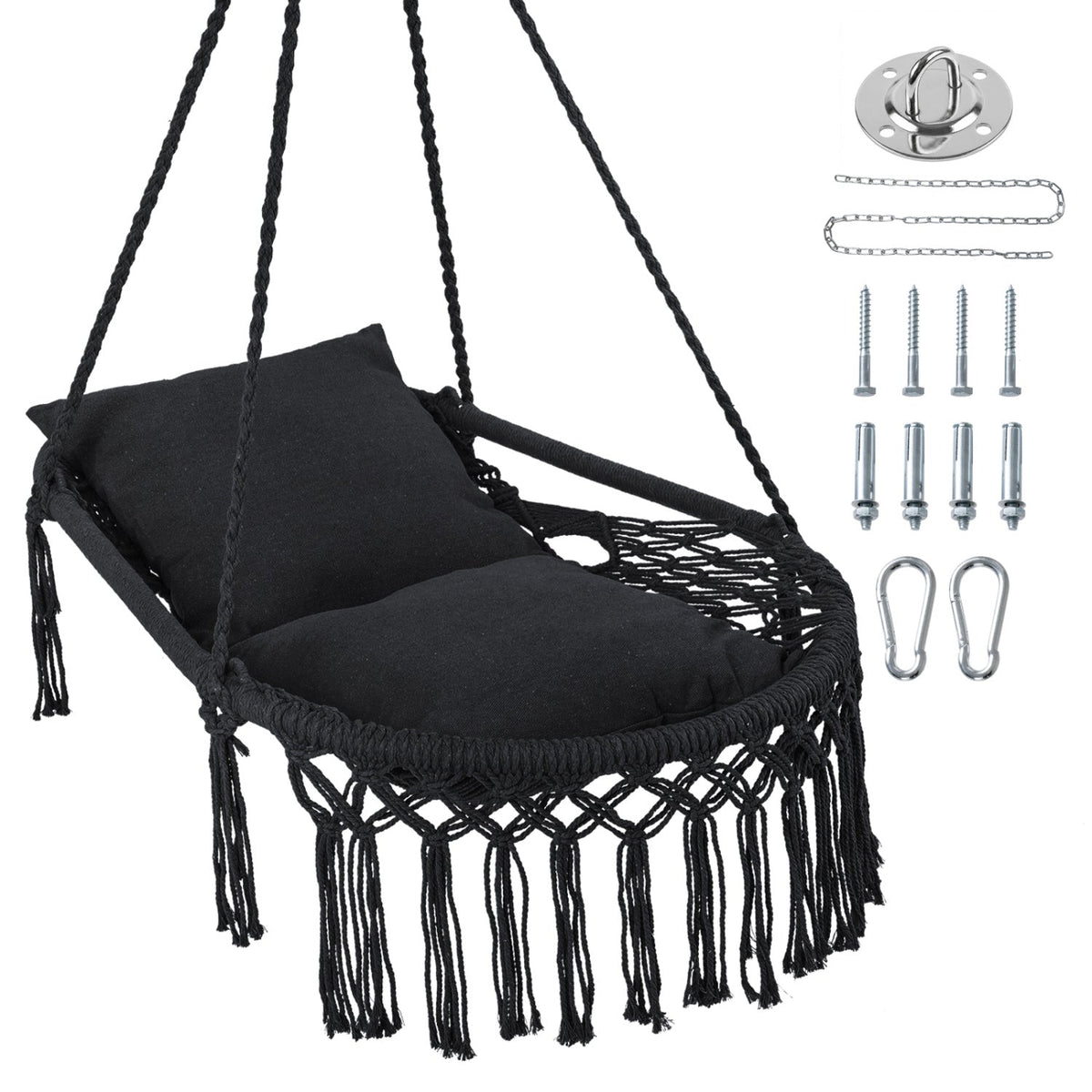 Macrame Swing Chair Hammock Chair with 2 Removable Cushions