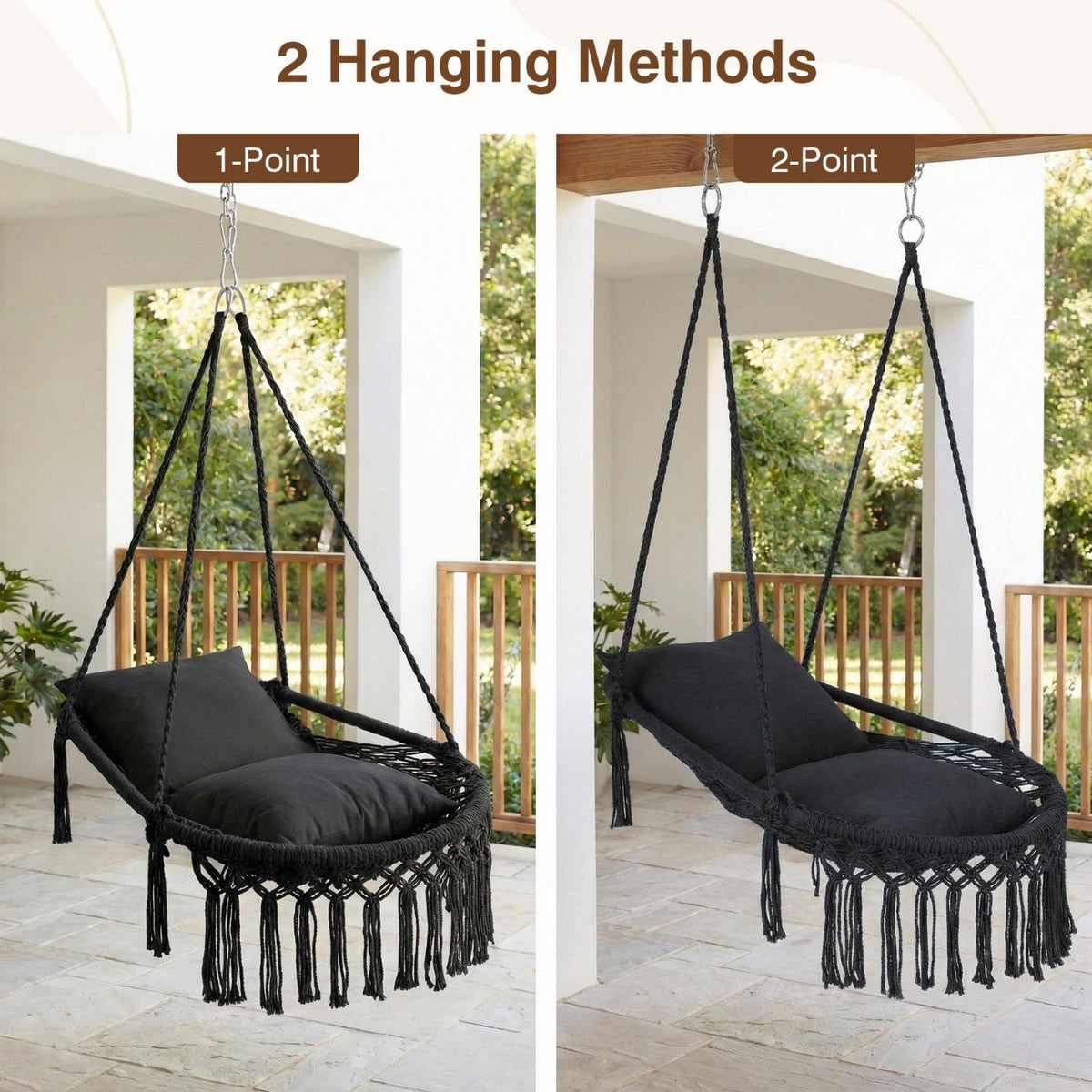 Macrame Swing Chair Hammock Chair with 2 Removable Cushions