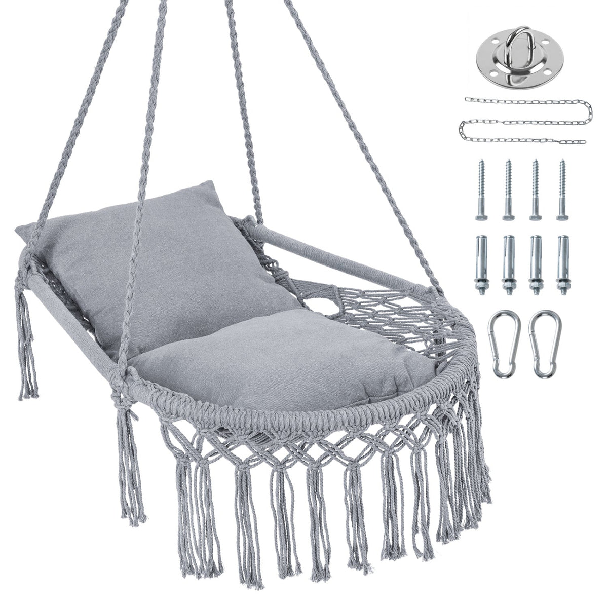 Macrame Swing Chair Hammock Chair with 2 Removable Cushions