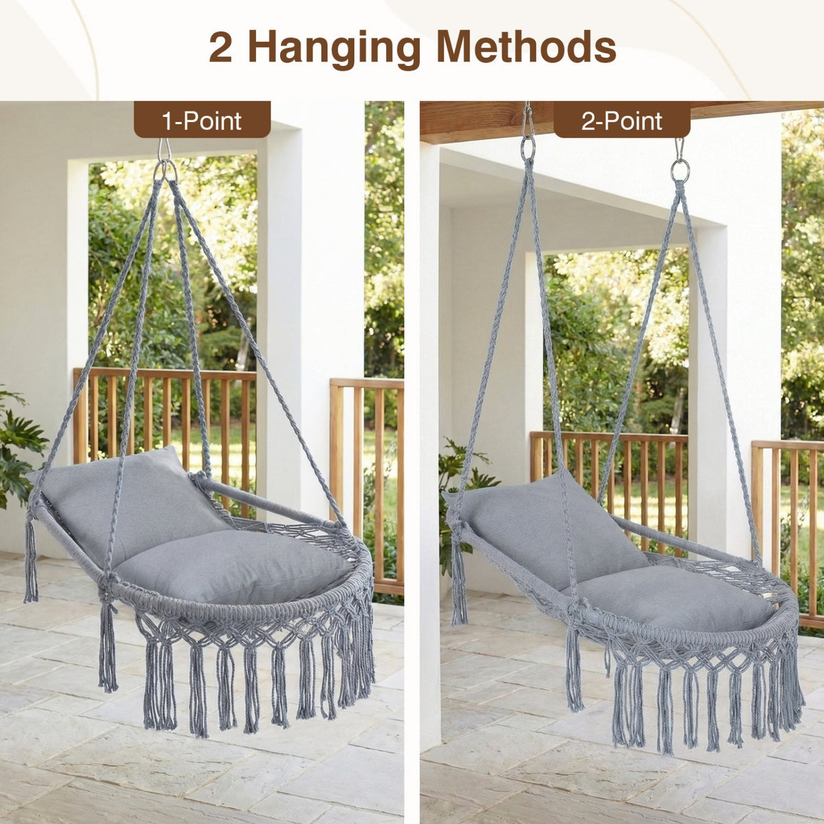 Macrame Swing Chair Hammock Chair with 2 Removable Cushions