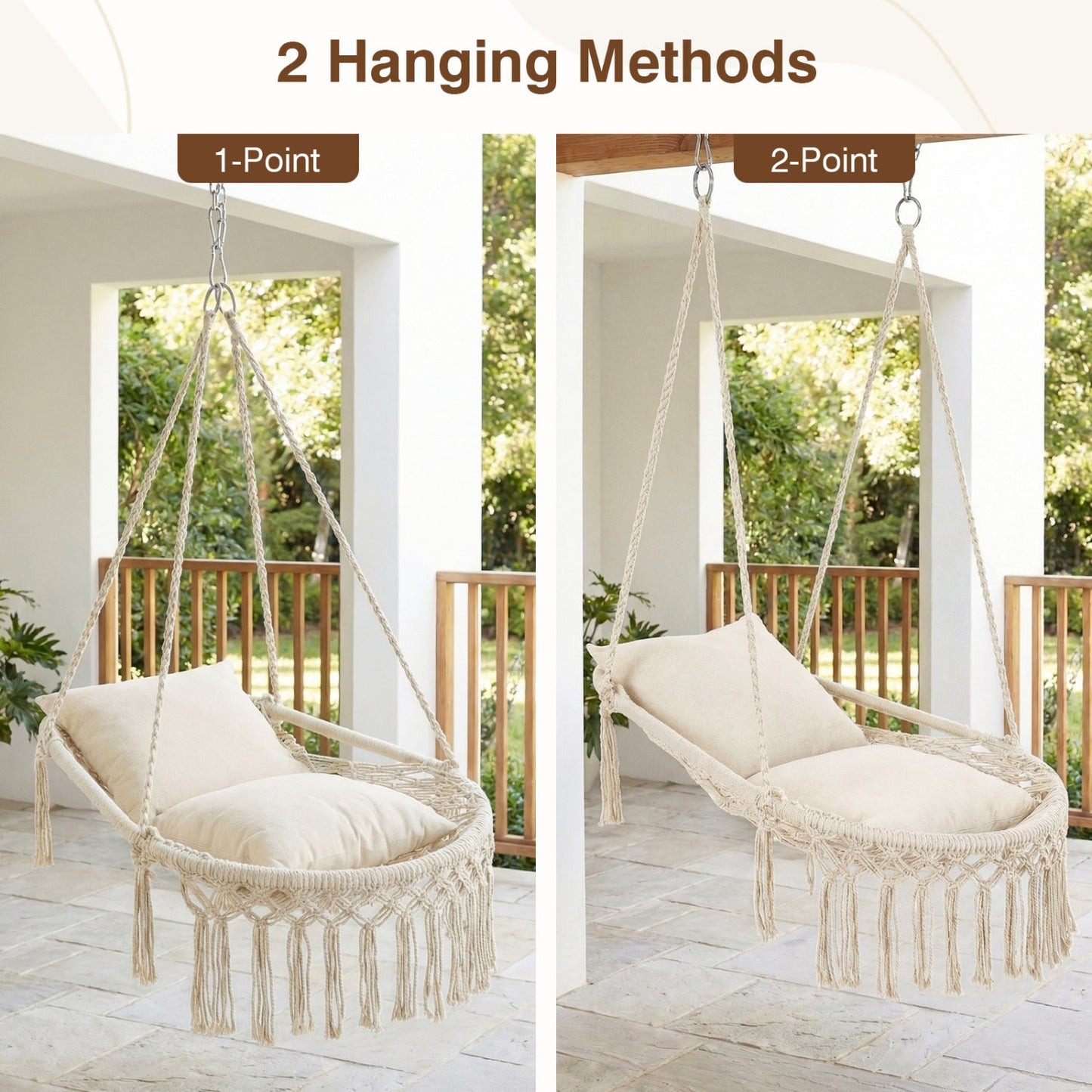 Macrame Swing Chair Hammock Chair with 2 Removable Cushions