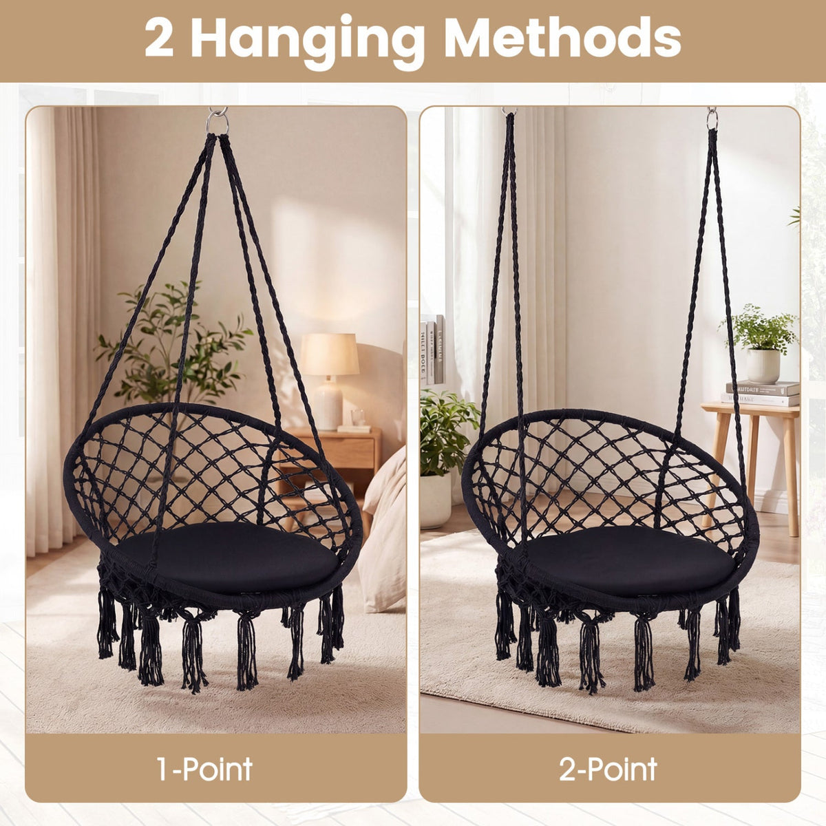 Macrame Swing Chair Hammock Chair with Round Seat Cushion