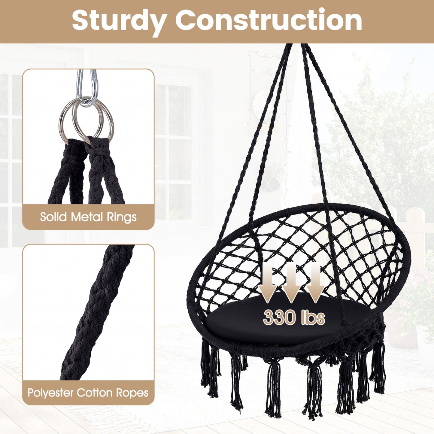 Macrame Swing Chair Hammock Chair with Round Seat Cushion