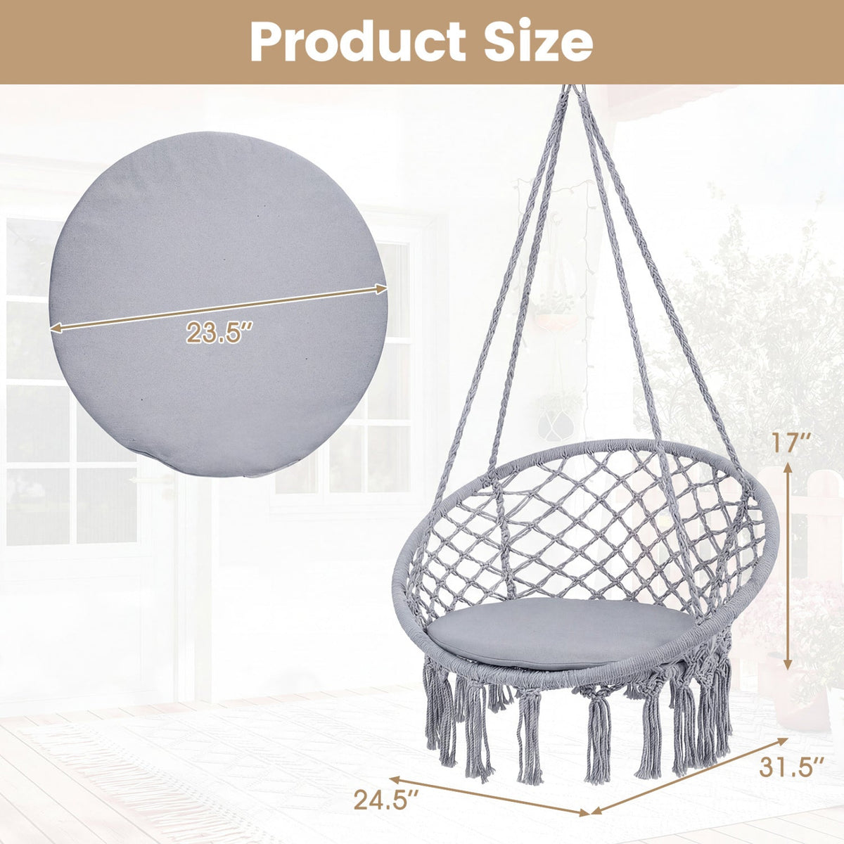 Macrame Swing Chair Hammock Chair with Round Seat Cushion