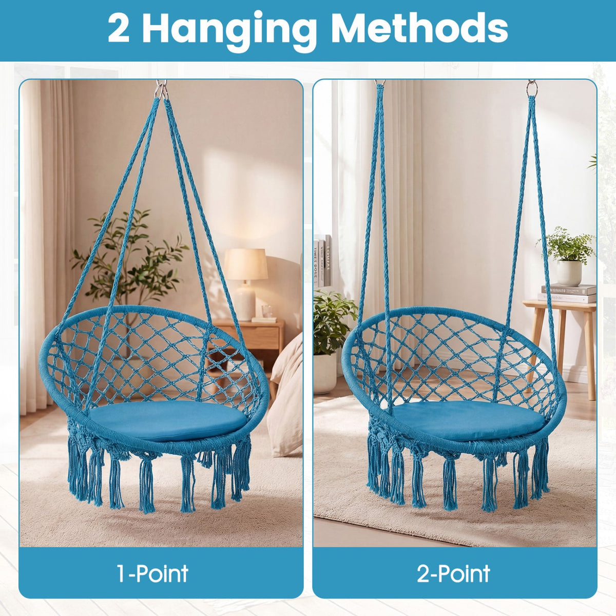 Macrame Swing Chair Hammock Chair with Round Seat Cushion