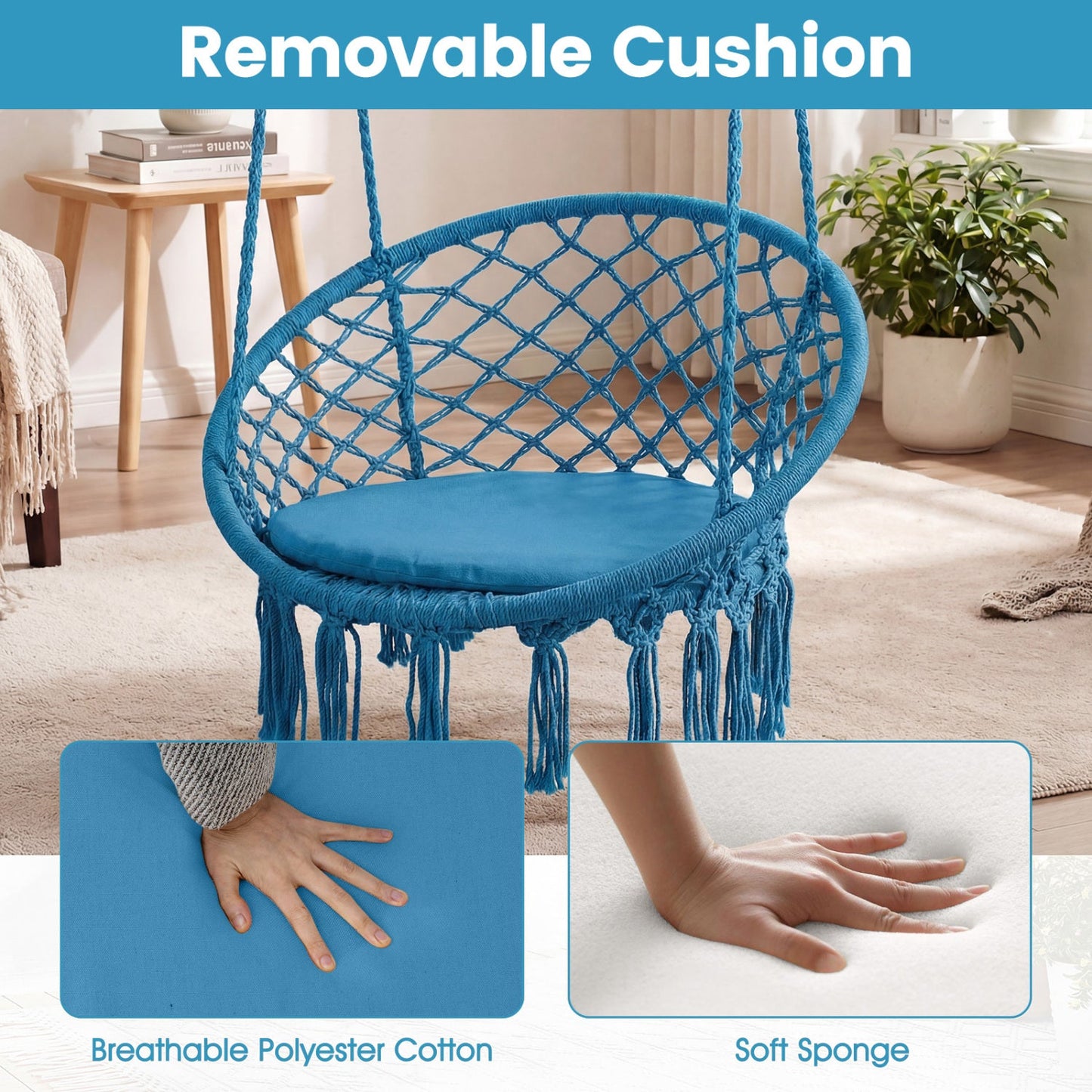 Macrame Swing Chair Hammock Chair with Round Seat Cushion