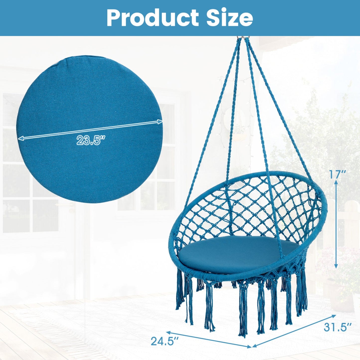 Macrame Swing Chair Hammock Chair with Round Seat Cushion