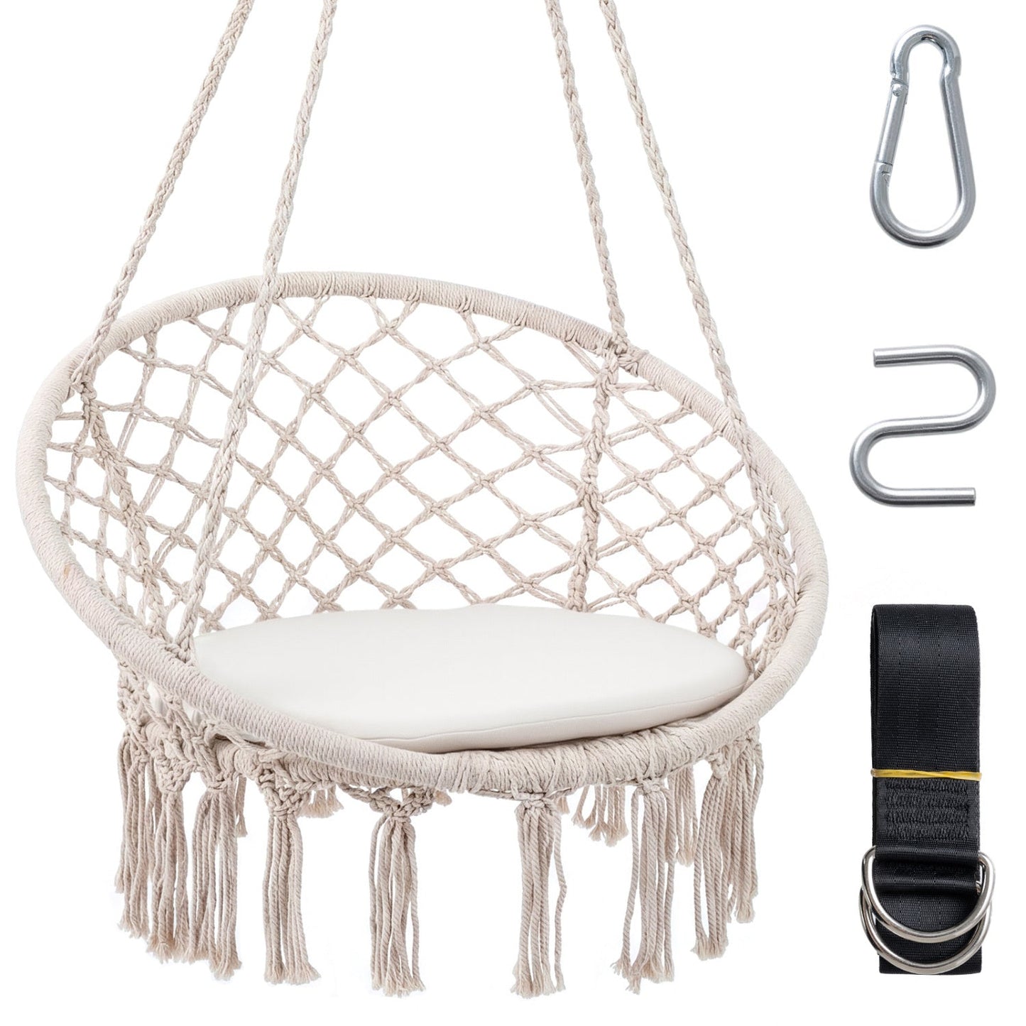 Macrame Swing Chair Hammock Chair with Round Seat Cushion