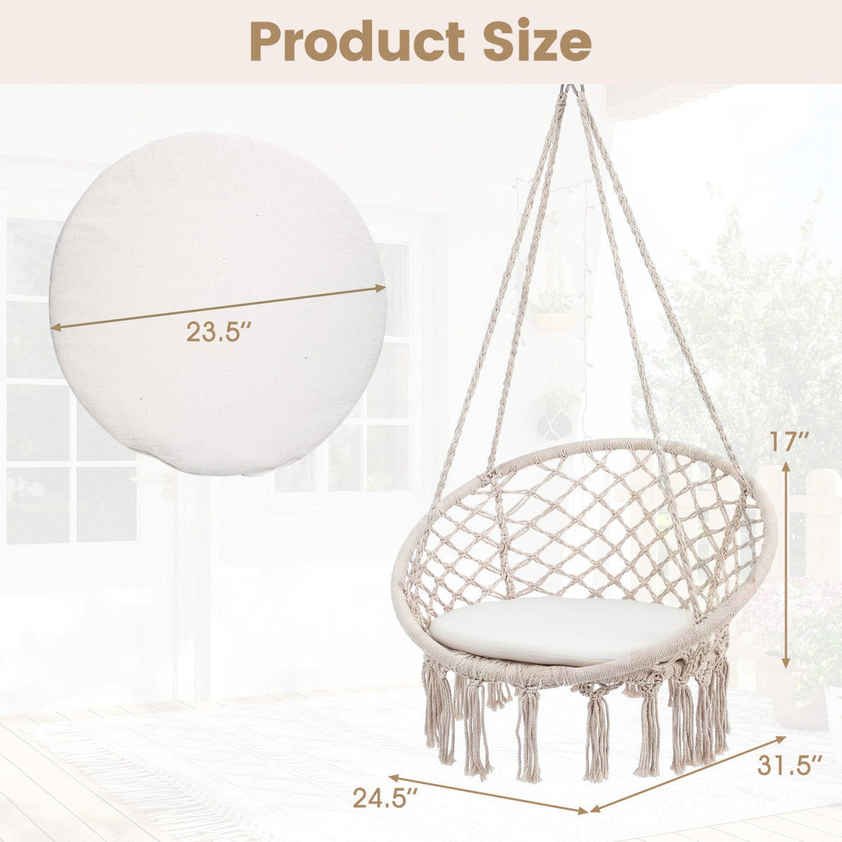 Macrame Swing Chair Hammock Chair with Round Seat Cushion