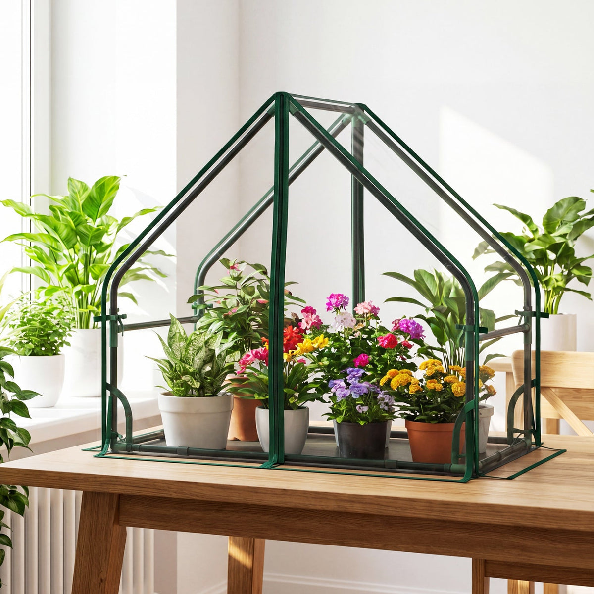 Mini Green House Metal Frame with Waterproof Bottom Mat and Wind Ropes