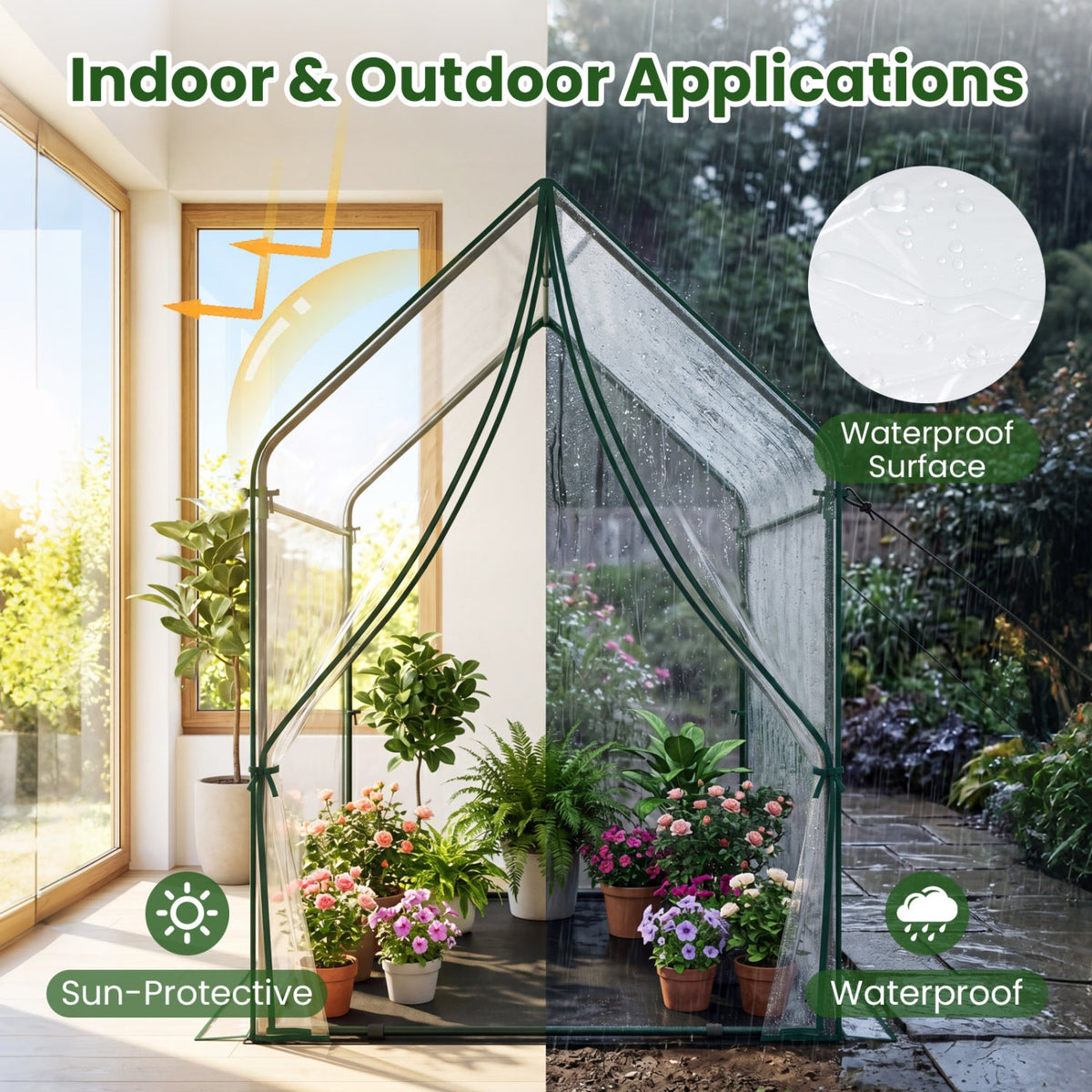 Mini Green House Metal Frame with Waterproof Bottom Mat and Wind Ropes