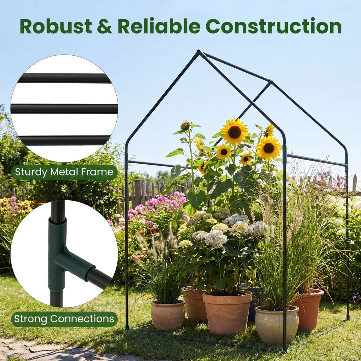 Mini Green House Metal Frame with Waterproof Bottom Mat and Wind Ropes