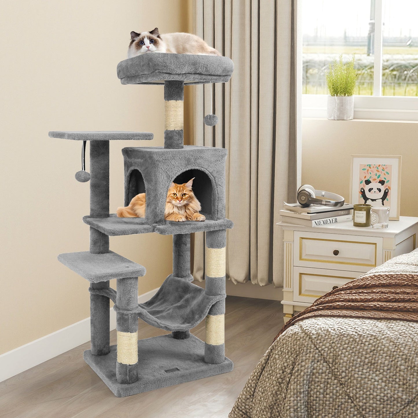 Multi-Level Cat Tower with 2-Door Condo and Padded Top Perch