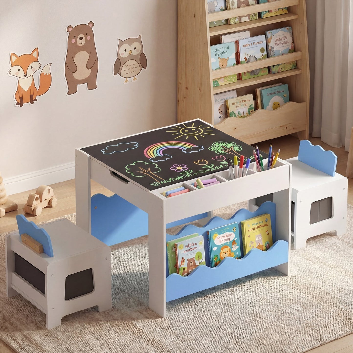 Multi-purpose Activity Kids Table and Chairs Set with Double-sided Tabletop