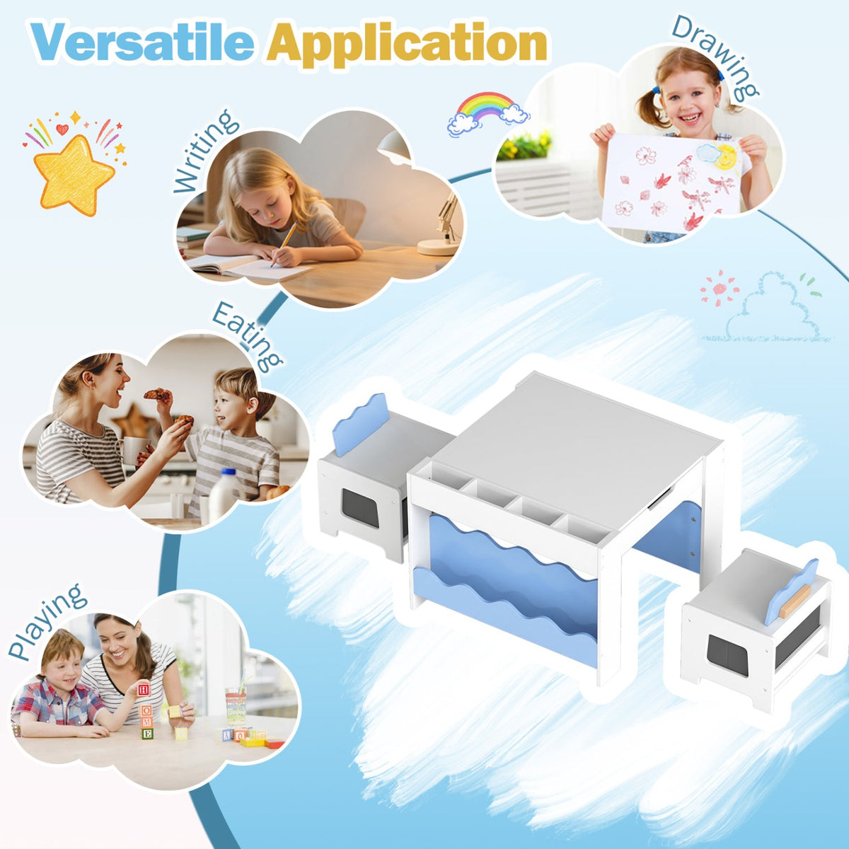 Multi-purpose Activity Kids Table and Chairs Set with Double-sided Tabletop