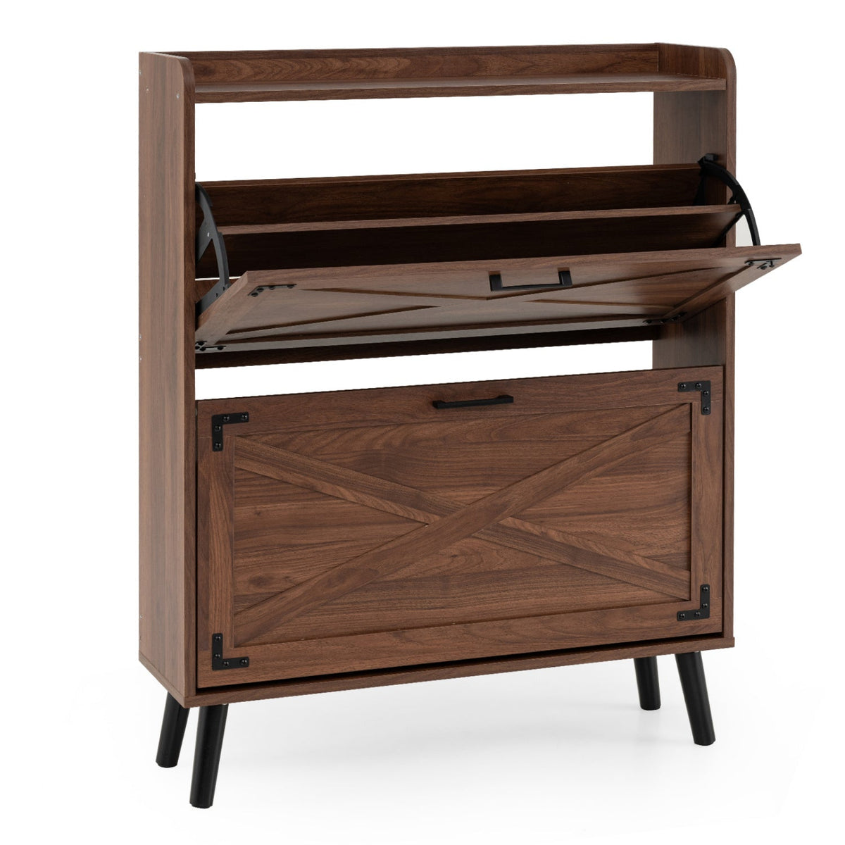 Narrow Shoe Cabinet with Flip Drawers and Adjustable Shelves