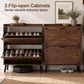 Narrow Shoe Cabinet with Flip Drawers and Adjustable Shelves
