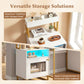 Nightstand with LED Lights Modern End Table with Top Tray Open Compartment and Storage Cabinet