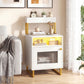 Nightstand with LED Lights Modern End Table with Top Tray Open Compartment and Storage Cabinet