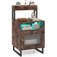 Nightstand with LED Lights Modern End Table with Top Tray Open Compartment and Storage Cabinet